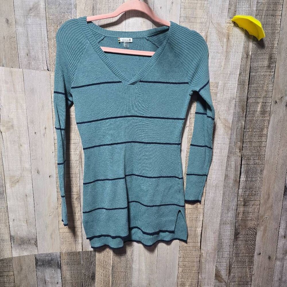 Smartwool Shadow Pine Pointelle Stripe Tunic Sweater Teal XS Wool Blend Winter